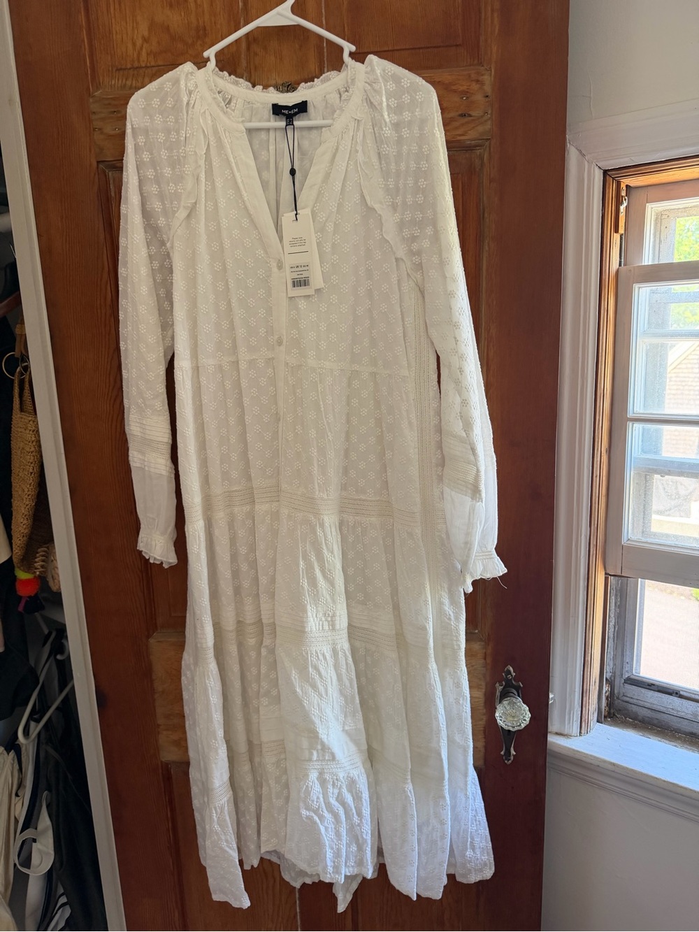 NWT ME+EM White Long Sleeve Eyelet Midi Dress